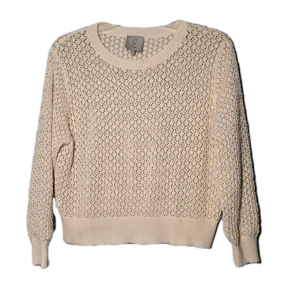 Sioni Womens Size Large Peach Faux Pearl Beaded Sweater Cardigan Crochet